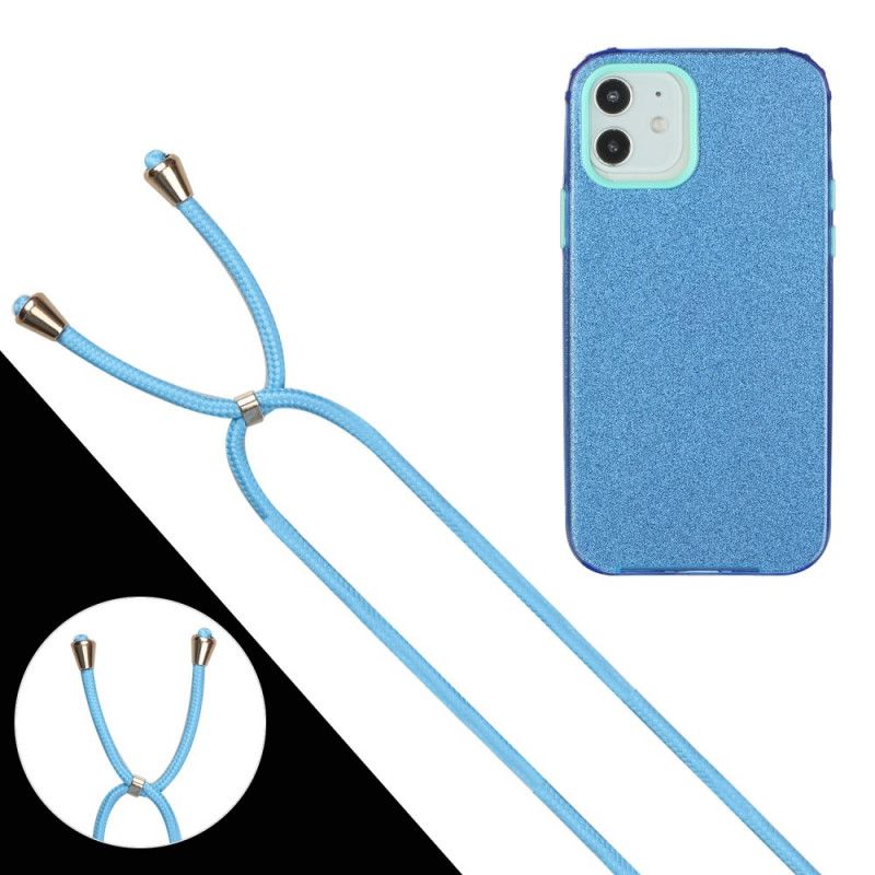 Cover Hoesje iPhone 12 Mini Rood Zwart Telefoonhoesje Pailletten Met Koord