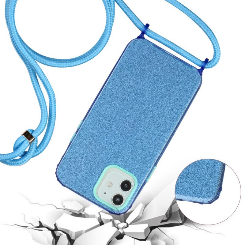 Cover Hoesje iPhone 12 Mini Rood Zwart Telefoonhoesje Pailletten Met Koord