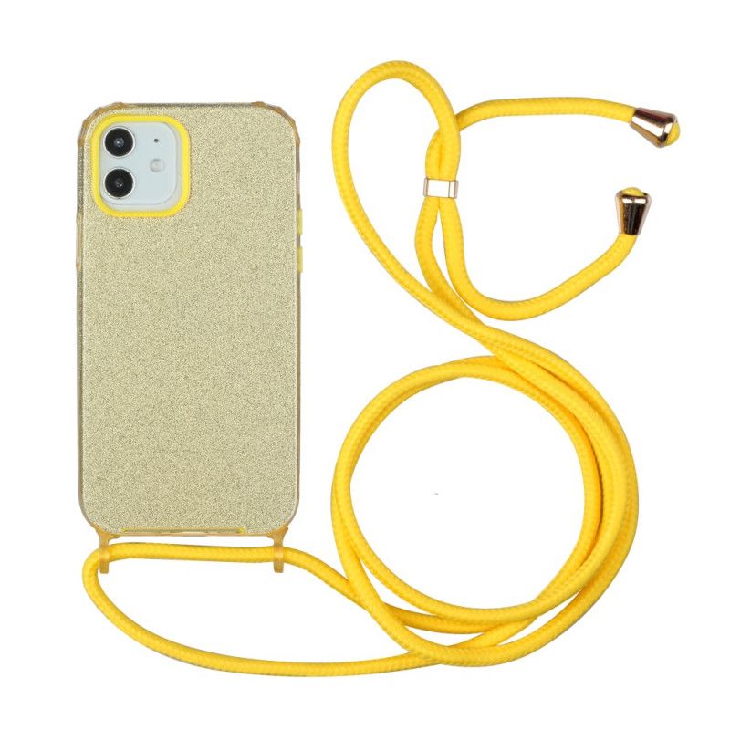 Cover Hoesje iPhone 12 Mini Rood Zwart Telefoonhoesje Pailletten Met Koord