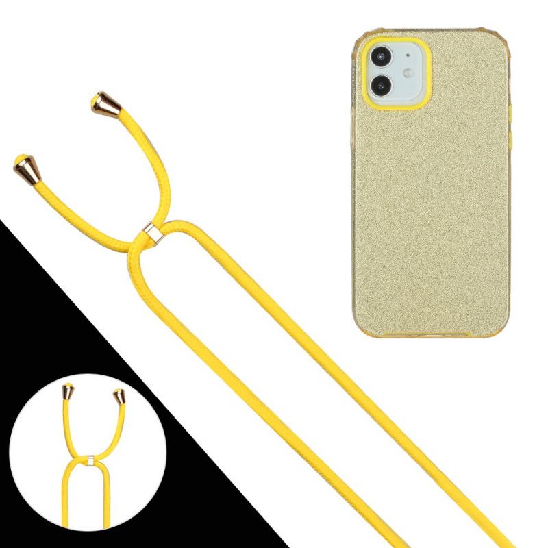 Cover Hoesje iPhone 12 Mini Rood Zwart Telefoonhoesje Pailletten Met Koord