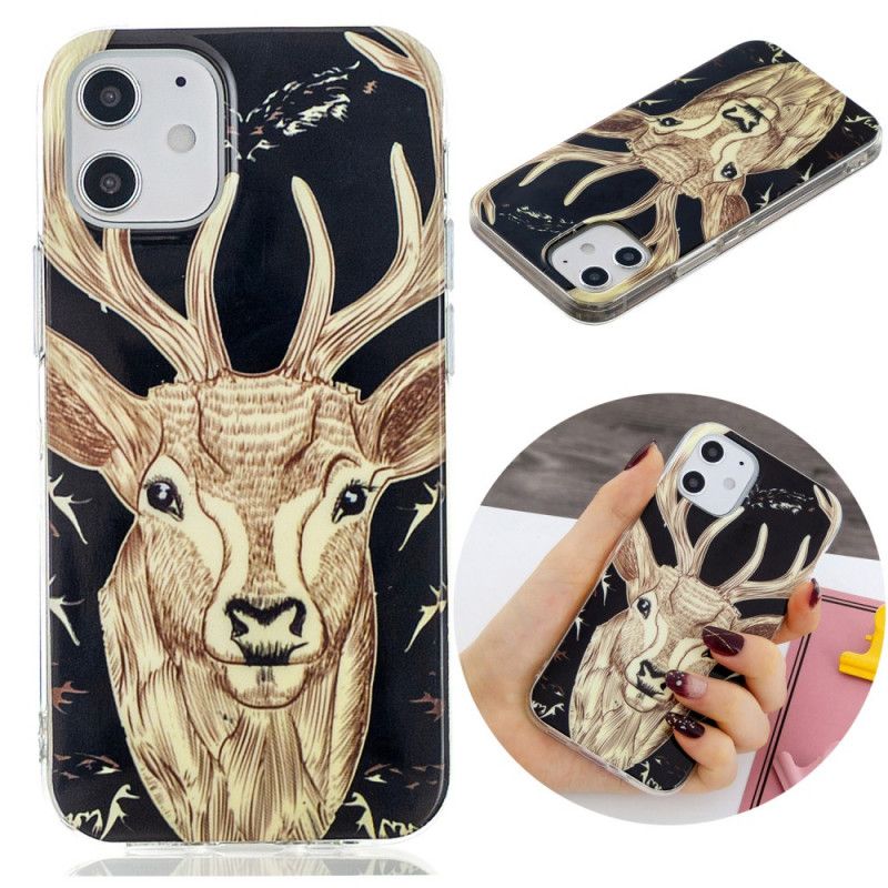 Cover Hoesje iPhone 12 Mini Telefoonhoesje Fluorescerend Majestueus Hert