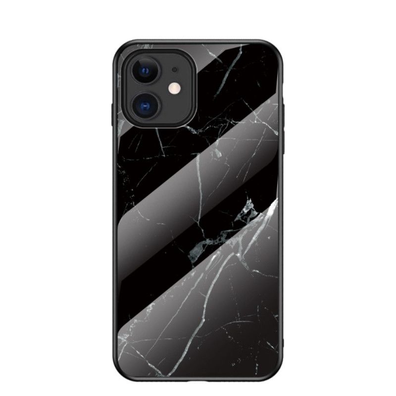 Cover Hoesje iPhone 12 Mini Wit Zwart Telefoonhoesje Marmeren Kleuren Gehard Glas
