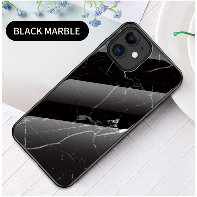 Cover Hoesje iPhone 12 Mini Wit Zwart Telefoonhoesje Marmeren Kleuren Gehard Glas