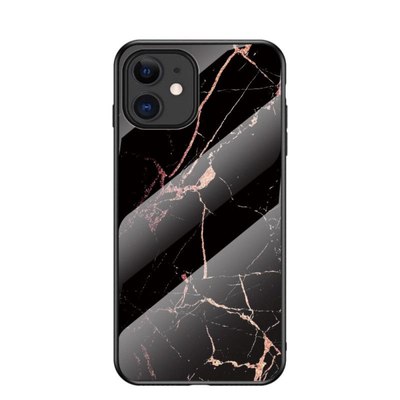 Cover Hoesje iPhone 12 Mini Wit Zwart Telefoonhoesje Marmeren Kleuren Gehard Glas