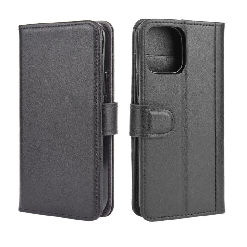 Flip Case Leren iPhone 12 Mini Bruin Zwart Echt Leer
