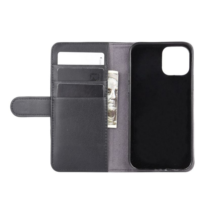Flip Case Leren iPhone 12 Mini Bruin Zwart Echt Leer