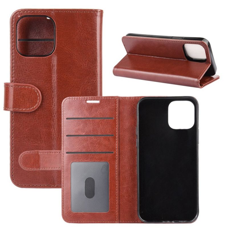 Flip Case Leren iPhone 12 Mini Wit Zwart Leerstijl