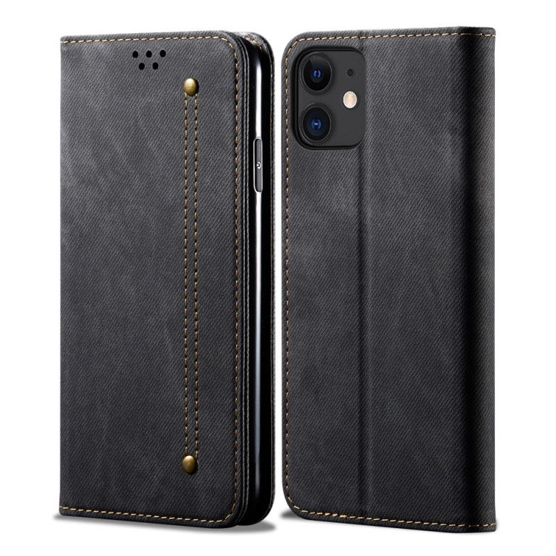 Folio-hoesje voor iPhone 12 Mini Donkerblauw Zwart Jeans Met Imitatieleerstructuur