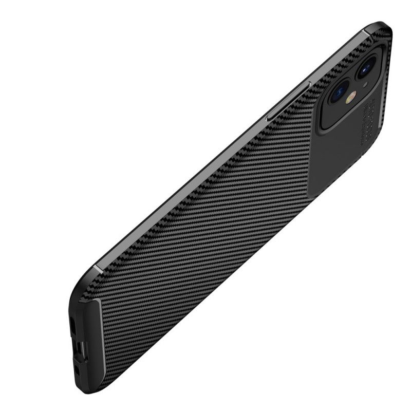 Hoesje iPhone 12 Mini Donkerblauw Zwart Flexibele Koolstofvezeltextuur
