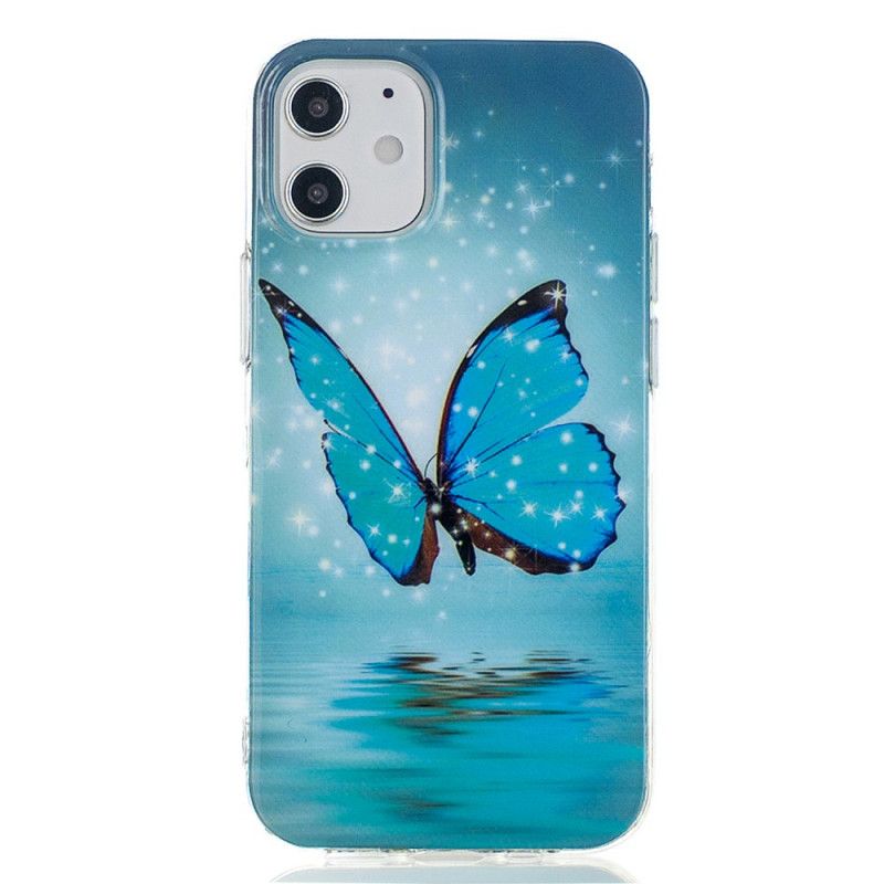 Hoesje iPhone 12 Mini Fluorescerende Blauwe Vlinder