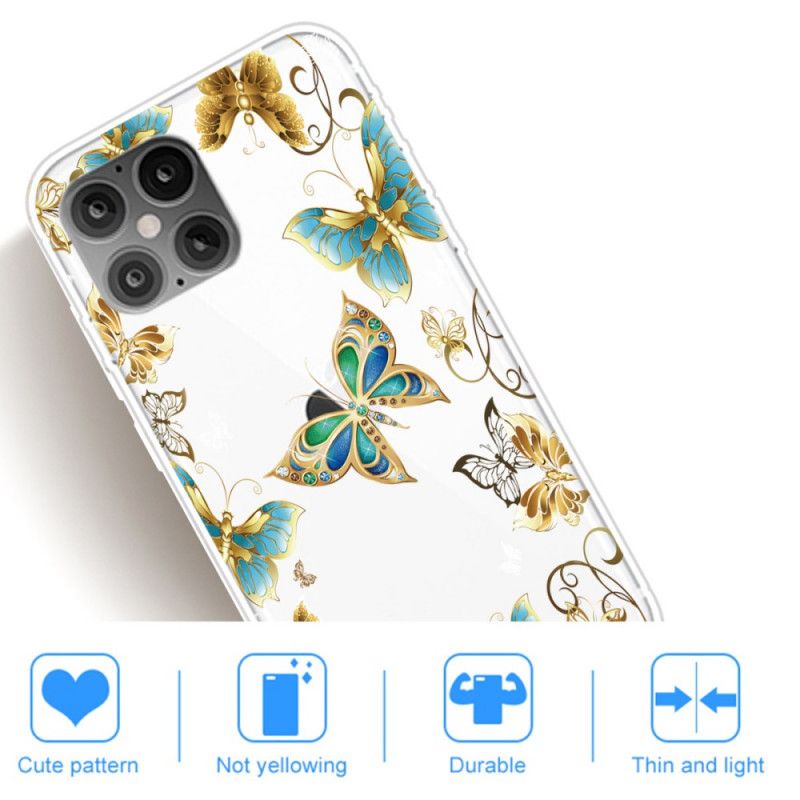 Hoesje iPhone 12 Mini Goud Donkerblauw Vlinders