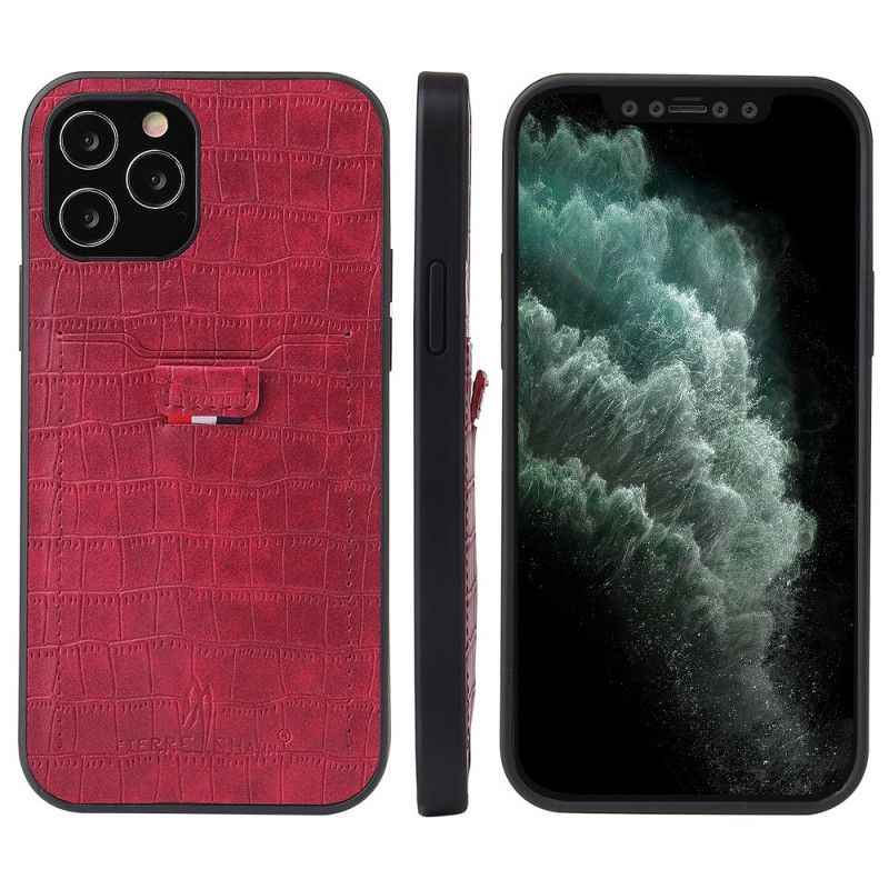 Hoesje iPhone 12 Mini Grijs Zwart Kaarthouder In Krokodillenleer-Stijl