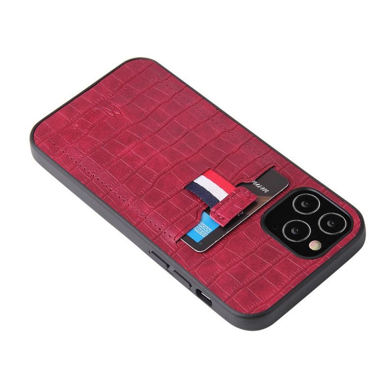 Hoesje iPhone 12 Mini Grijs Zwart Kaarthouder In Krokodillenleer-Stijl