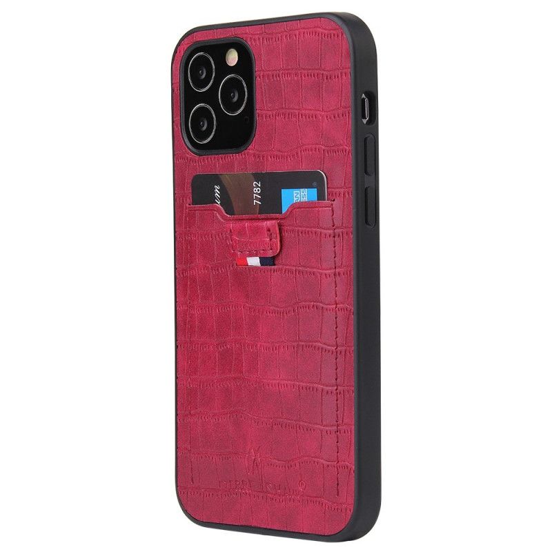 Hoesje iPhone 12 Mini Grijs Zwart Kaarthouder In Krokodillenleer-Stijl