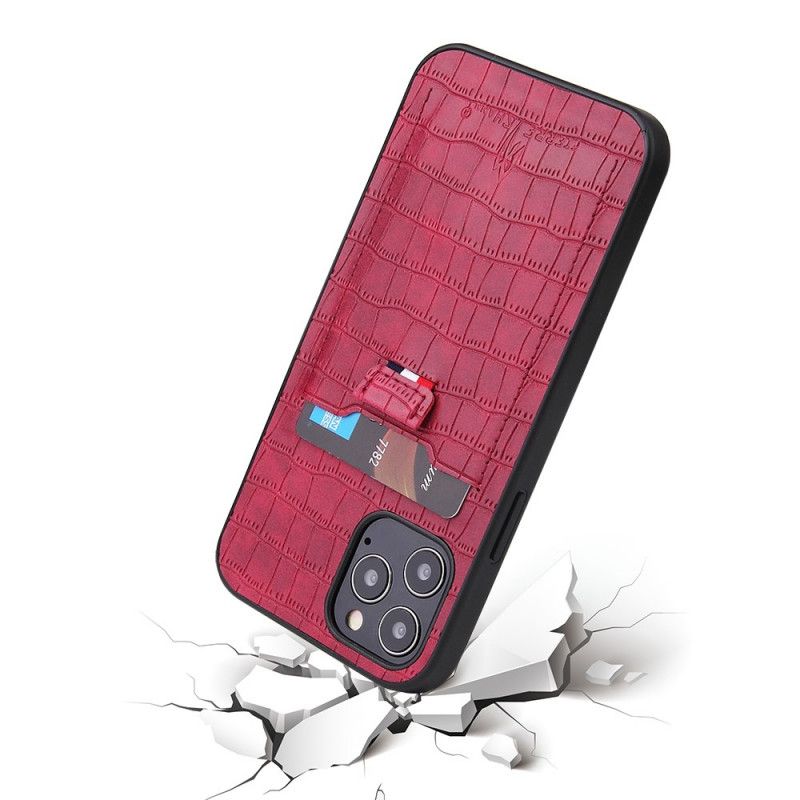 Hoesje iPhone 12 Mini Grijs Zwart Kaarthouder In Krokodillenleer-Stijl