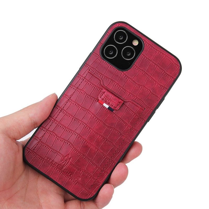 Hoesje iPhone 12 Mini Grijs Zwart Kaarthouder In Krokodillenleer-Stijl
