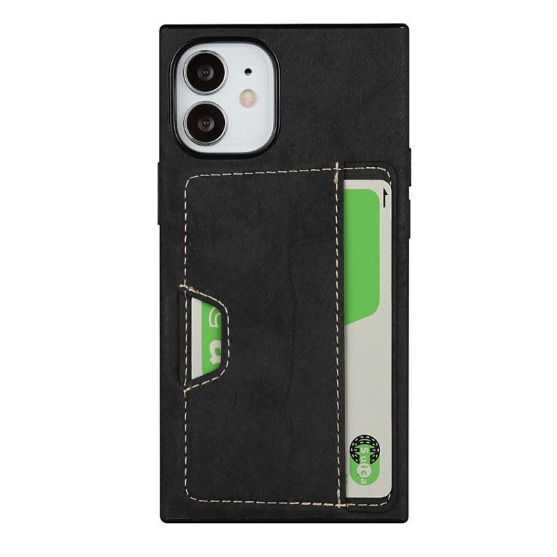 Hoesje iPhone 12 Mini Grijs Zwart Siliconen En Fluwelen Kaarthouder