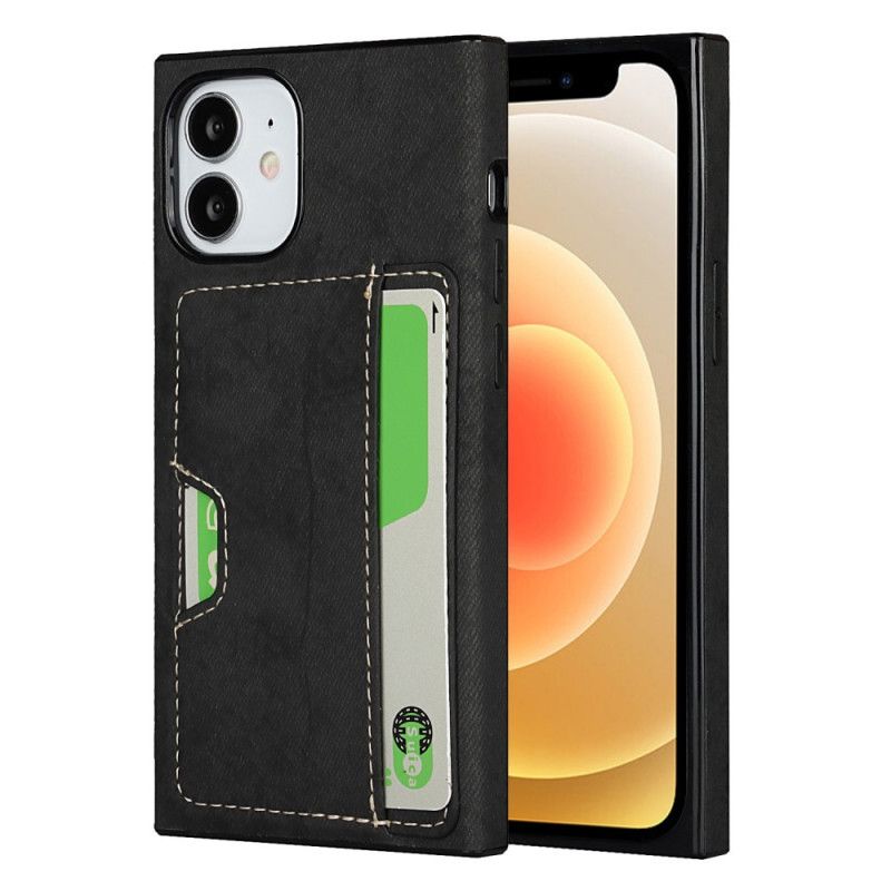 Hoesje iPhone 12 Mini Grijs Zwart Siliconen En Fluwelen Kaarthouder