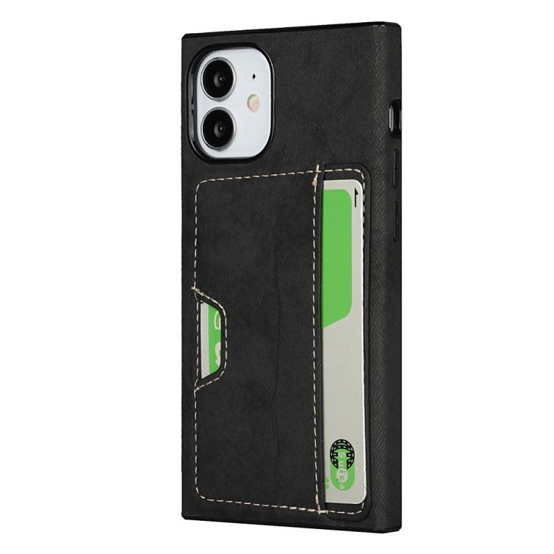 Hoesje iPhone 12 Mini Grijs Zwart Siliconen En Fluwelen Kaarthouder