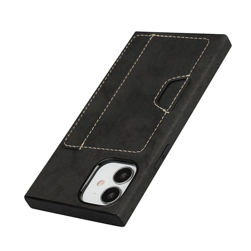 Hoesje iPhone 12 Mini Grijs Zwart Siliconen En Fluwelen Kaarthouder