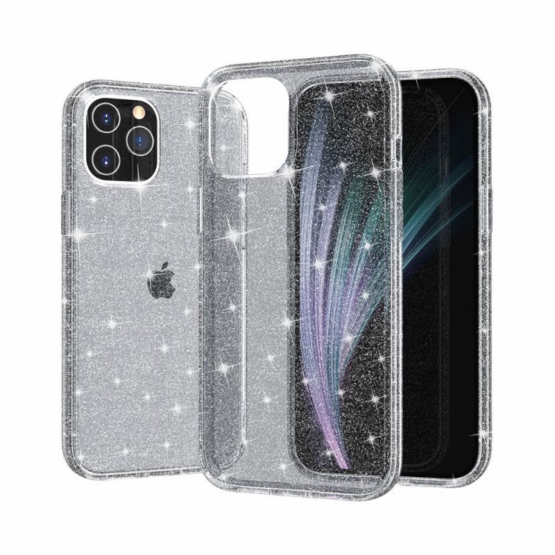 Hoesje iPhone 12 Mini Magenta Grijs Transparante Glitter