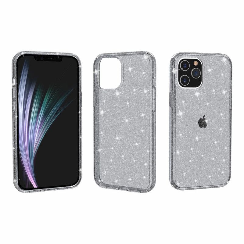 Hoesje iPhone 12 Mini Magenta Grijs Transparante Glitter