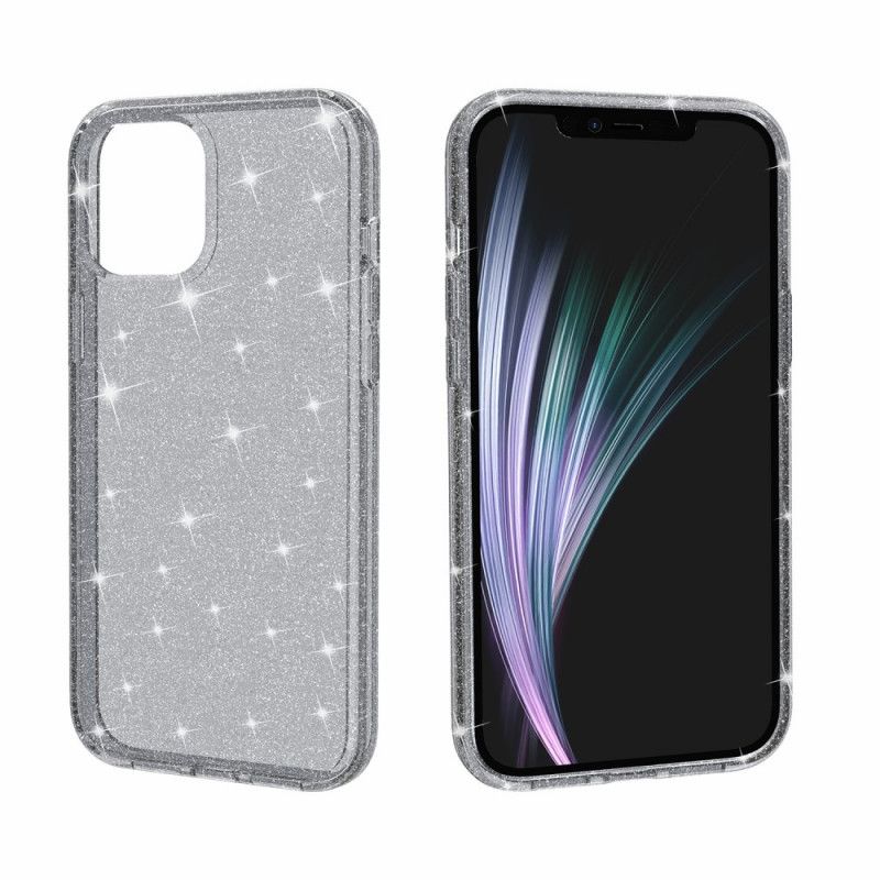 Hoesje iPhone 12 Mini Magenta Grijs Transparante Glitter