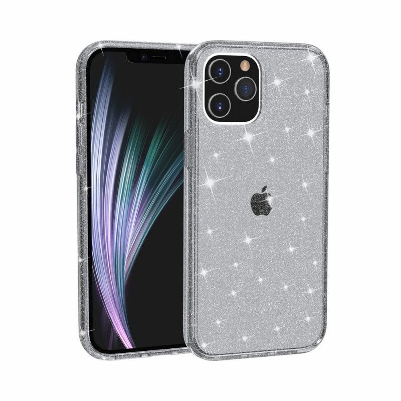 Hoesje iPhone 12 Mini Magenta Grijs Transparante Glitter