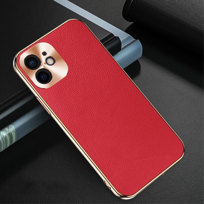 Hoesje iPhone 12 Mini Rood Zwart Beschermfotomodule Van Echt Leer