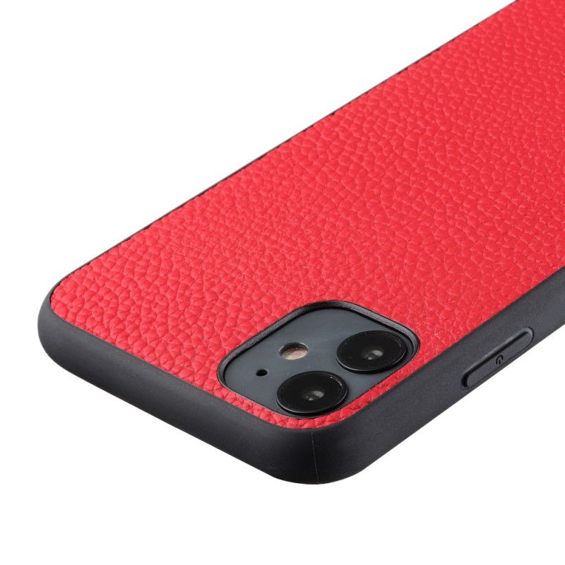 Hoesje iPhone 12 Mini Rood Zwart Echt Lychee Leer
