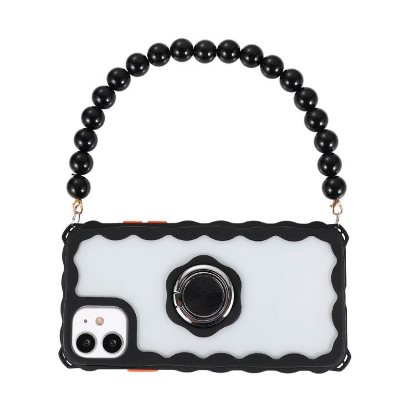 Hoesje iPhone 12 Mini Rood Zwart Ketting En Steunring