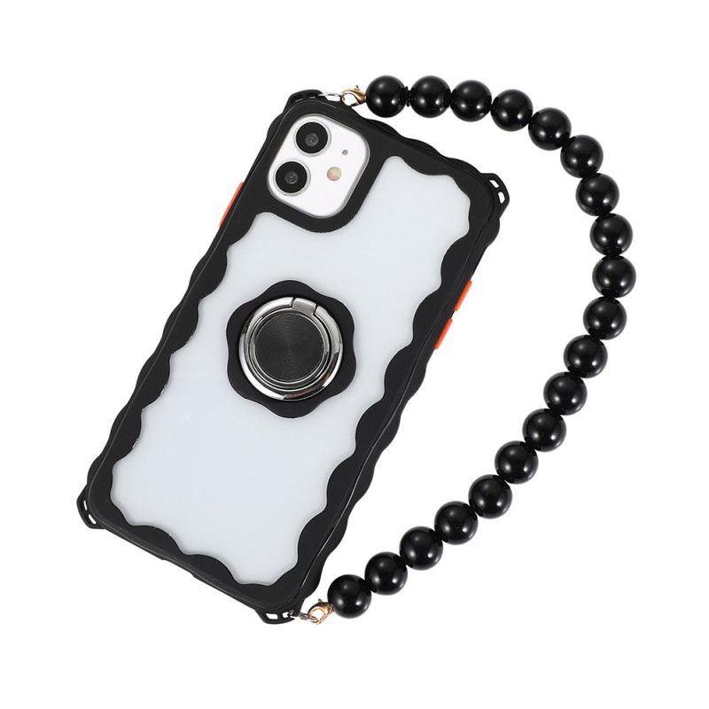 Hoesje iPhone 12 Mini Rood Zwart Ketting En Steunring