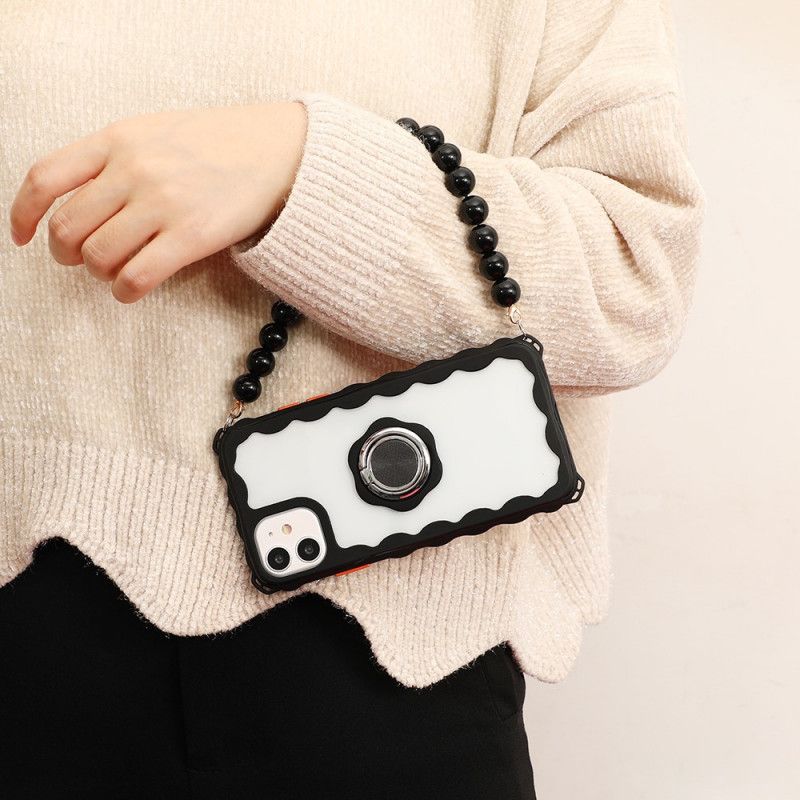 Hoesje iPhone 12 Mini Rood Zwart Ketting En Steunring