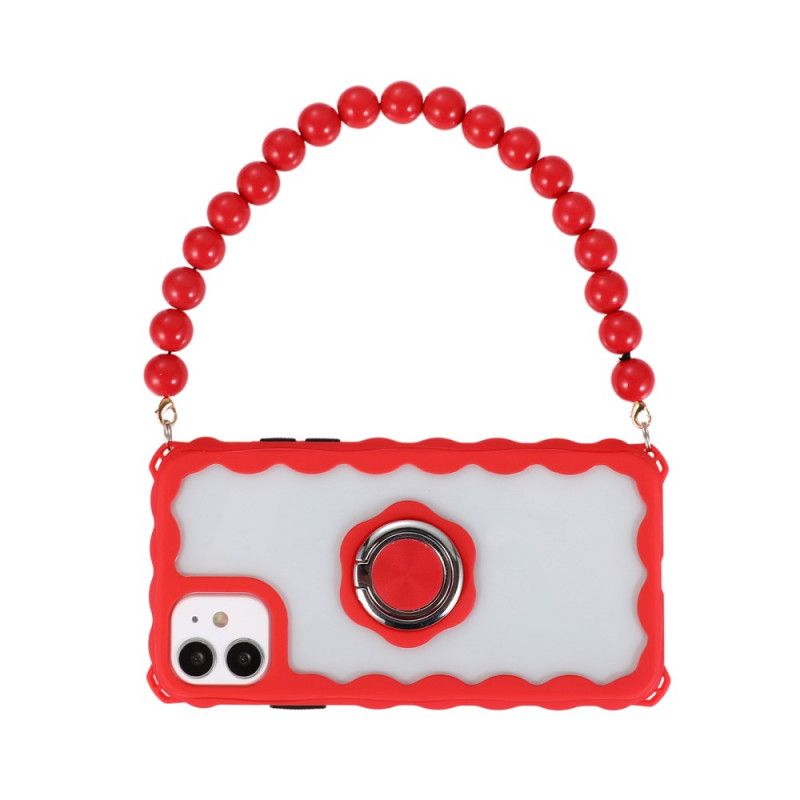 Hoesje iPhone 12 Mini Rood Zwart Ketting En Steunring