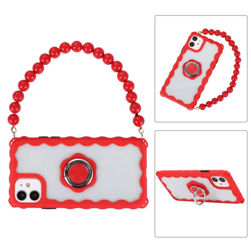 Hoesje iPhone 12 Mini Rood Zwart Ketting En Steunring