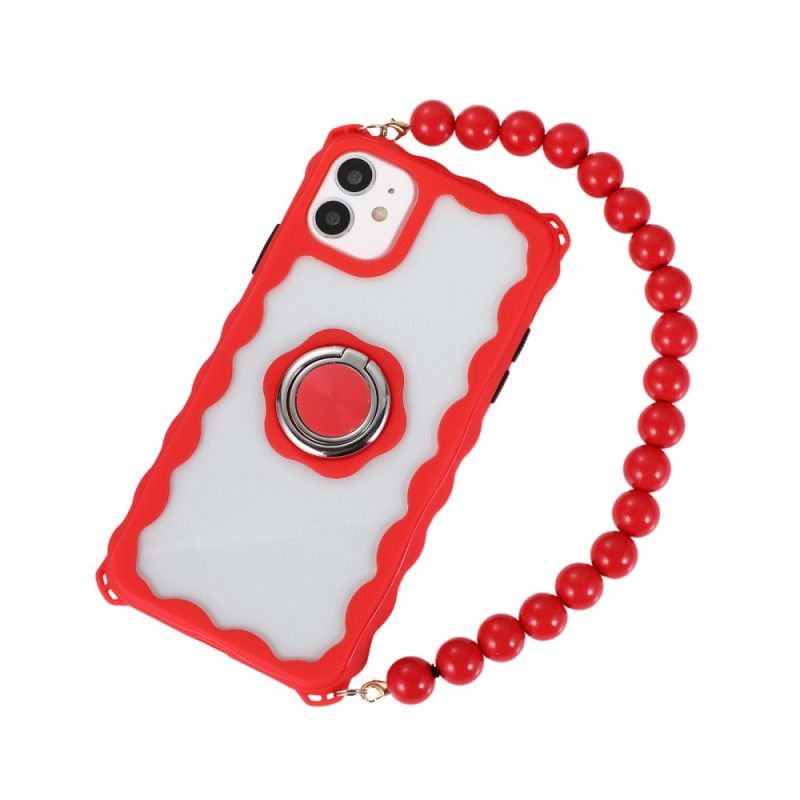 Hoesje iPhone 12 Mini Rood Zwart Ketting En Steunring