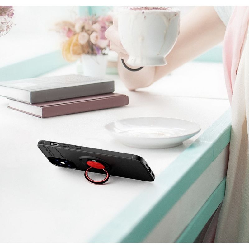 Hoesje iPhone 12 Mini Rood Zwart Roterende Ring