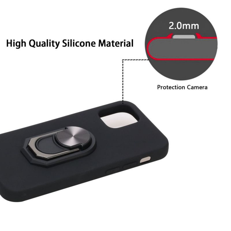 Hoesje iPhone 12 Mini Rood Zwart Siliconen Roterende Metalen Ring