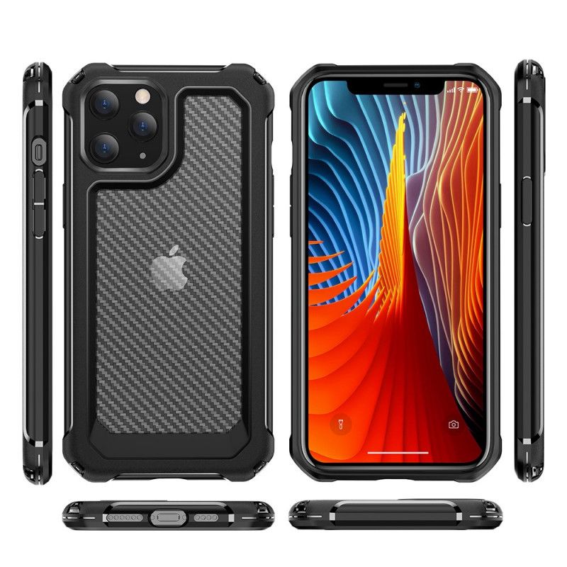 Hoesje iPhone 12 Mini Rood Zwart Transparante Koolstofvezeltextuur