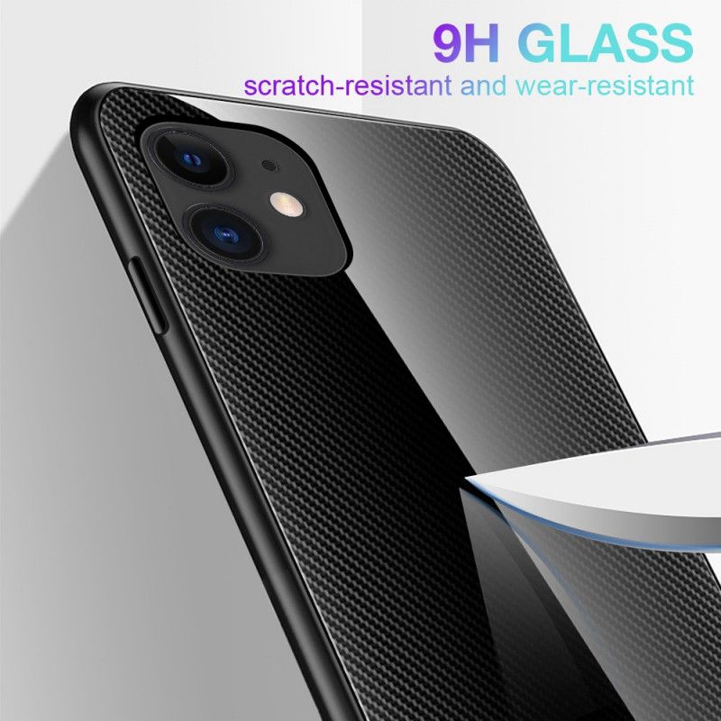 Hoesje iPhone 12 Mini Wit Zwart Klassiek Gehard Koolstofvezelglas