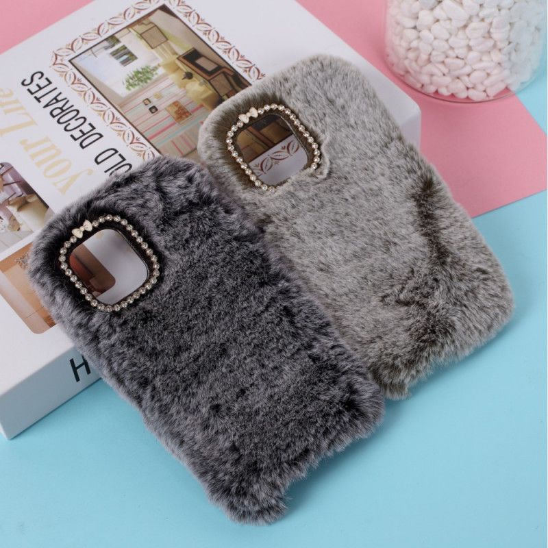 Hoesje voor iPhone 12 Mini Grijs Zwart Diamanten Konijn