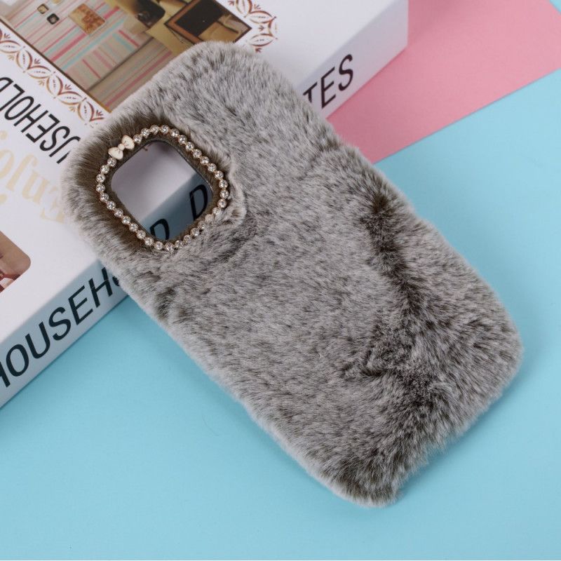 Hoesje voor iPhone 12 Mini Grijs Zwart Diamanten Konijn