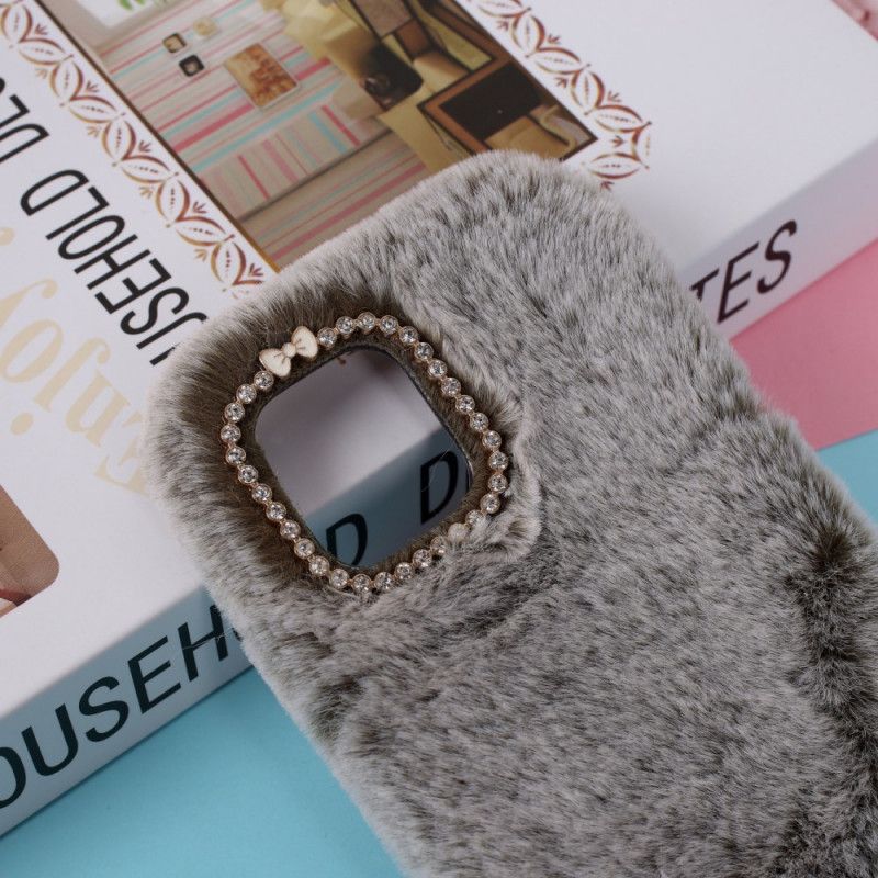 Hoesje voor iPhone 12 Mini Grijs Zwart Diamanten Konijn