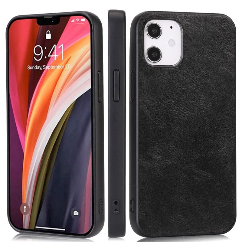 Hoesje voor iPhone 12 Mini Rood Zwart Elegant Leereffect