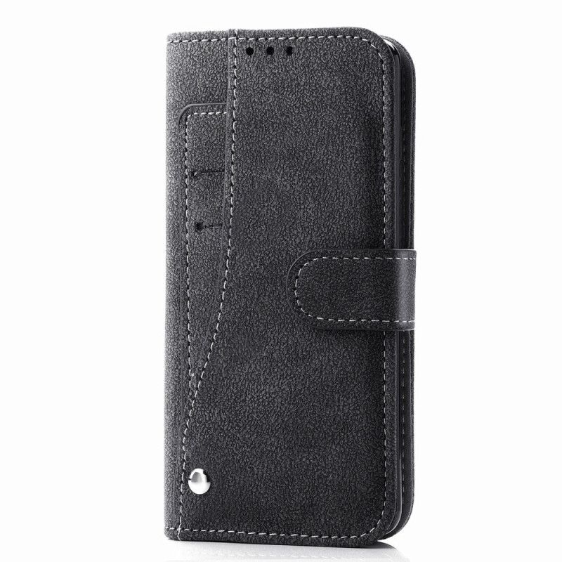 Leren Hoesje iPhone 12 Mini Grijs Zwart Draaibare Kaarthouder