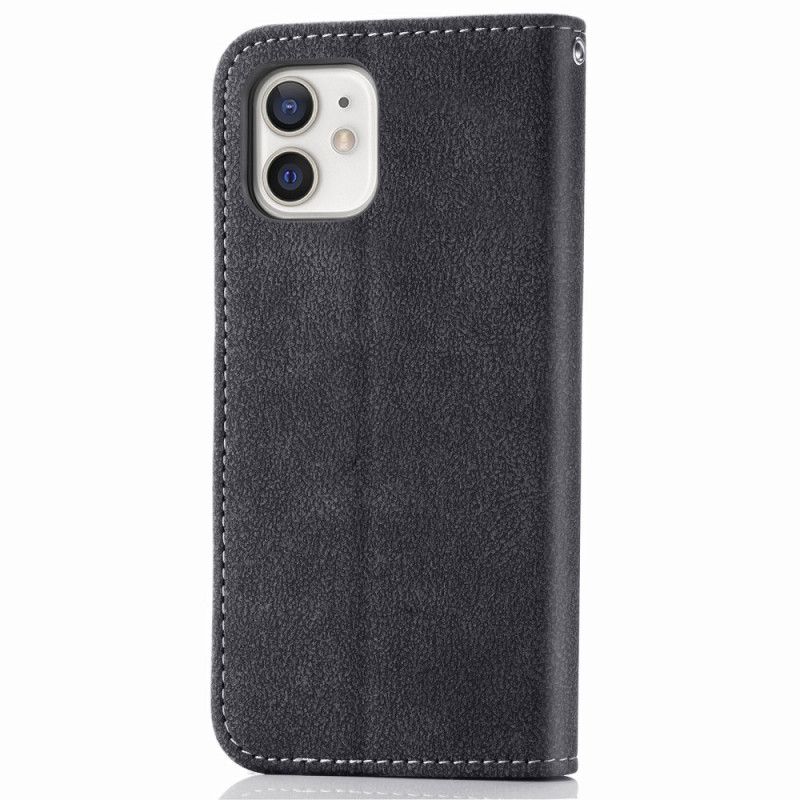 Leren Hoesje iPhone 12 Mini Grijs Zwart Draaibare Kaarthouder