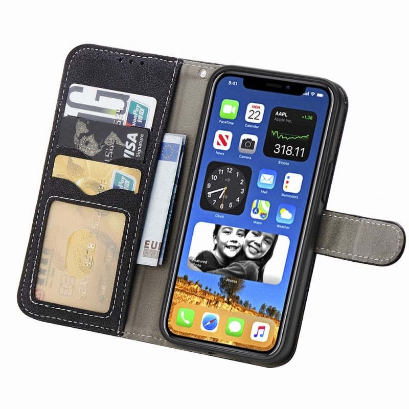Leren Hoesje iPhone 12 Mini Grijs Zwart Draaibare Kaarthouder