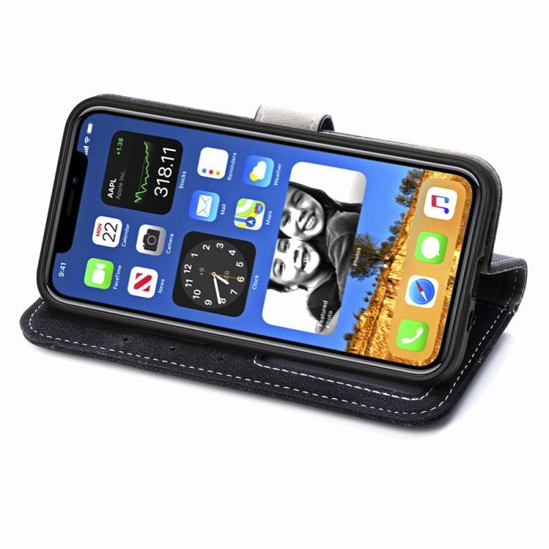 Leren Hoesje iPhone 12 Mini Grijs Zwart Draaibare Kaarthouder