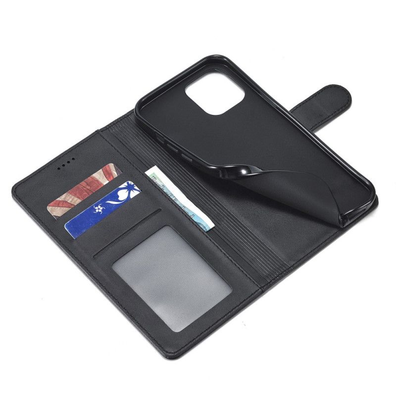 Leren Hoesje iPhone 12 Mini Grijs Zwart Lc.Imeeke Leereffect
