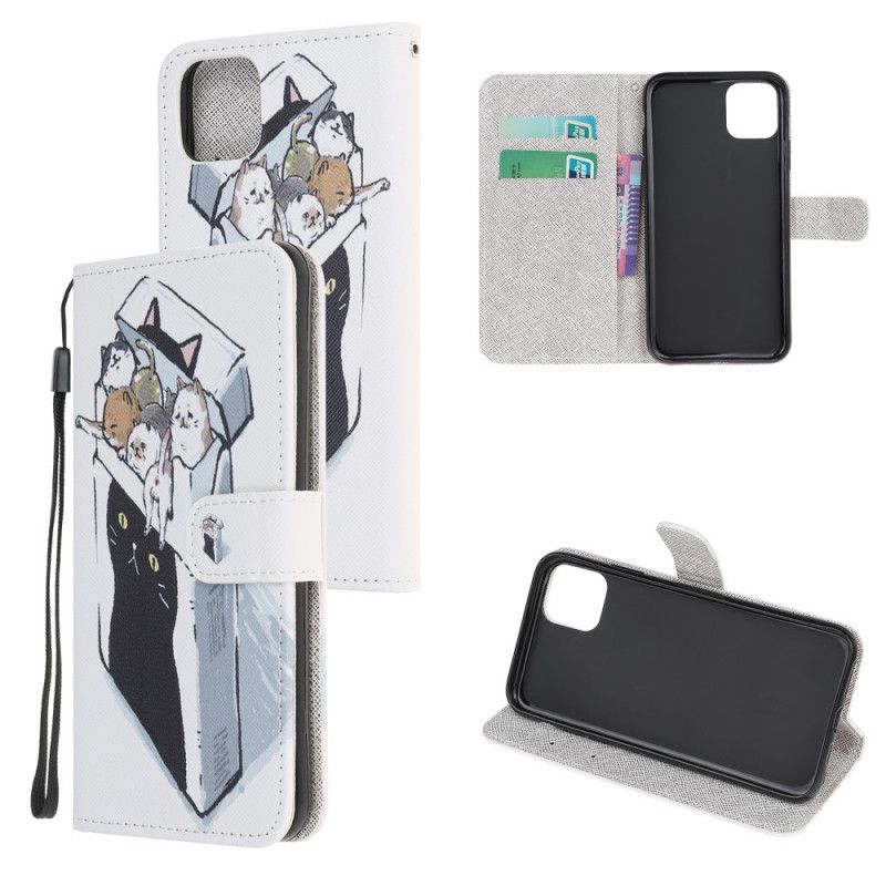 Leren Hoesje iPhone 12 Mini Levering String Katten